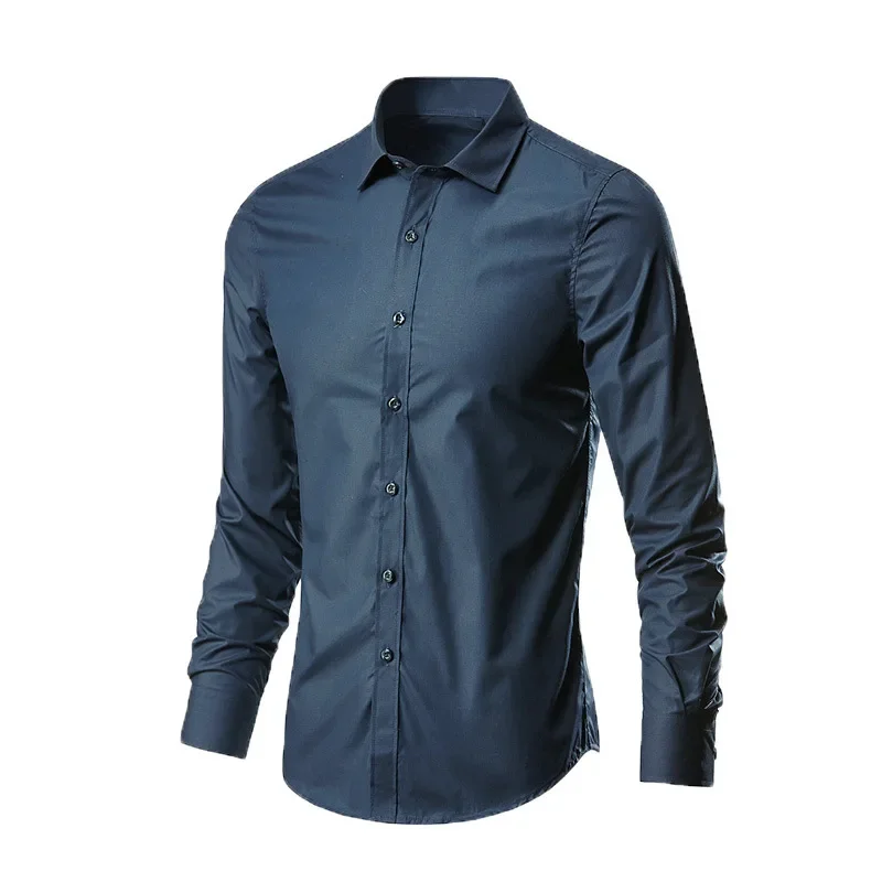 thumbnail image 1 of Camisa blanca de manga larga para hombre, sin planchado, para trabajo profesional, con cuello, informal, con botones, tallas grandes S-5XL, 1 of 5