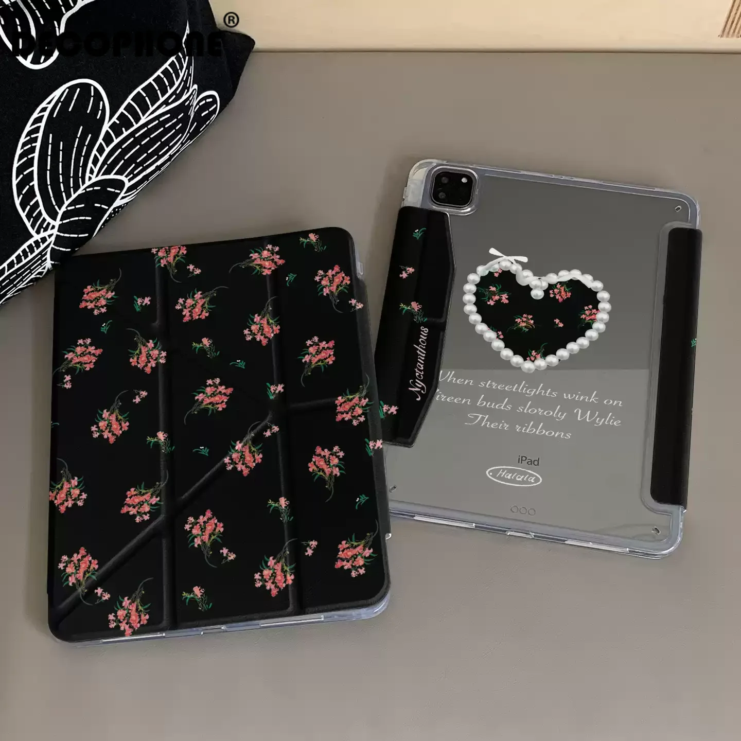 Elegant Love Floral Pearl Black Tablet Case