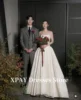 XPAY Simple Strapless A Line Korea Wedding Dresses Photo shoot Satin Floor Length Bridal Gowns Corset Customized Plus Size 2