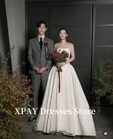 XPAY Simple Strapless A Line Korea Wedding Dresses Photo shoot Satin Floor Length Bridal Gowns Corset Customized Plus Size 2
