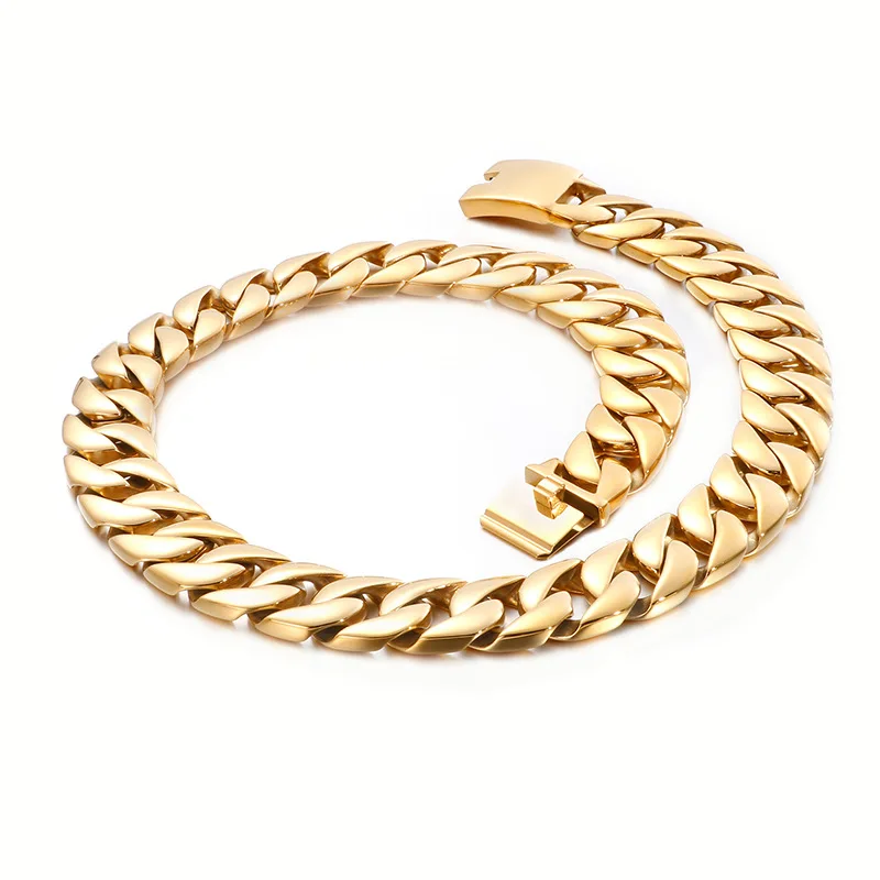 

24mm Wide Big Heavy Solid Gold Silver Color 316L Stainless Steel Cuban Miami Link Chains Necklaces for Men Hip Hop Rock Jewelry