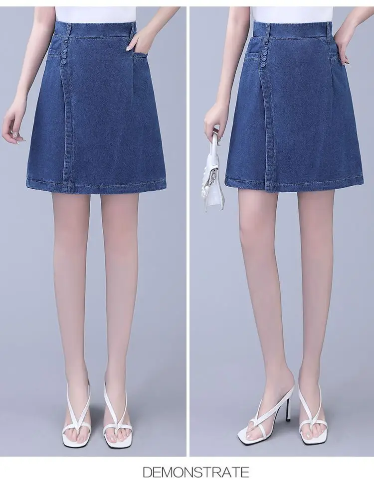 Five point Jeans Skirt Women's Summer Thin Four point Wide leg pants 2026 New Woman Loose Shorts High waisted Short Casual Pants