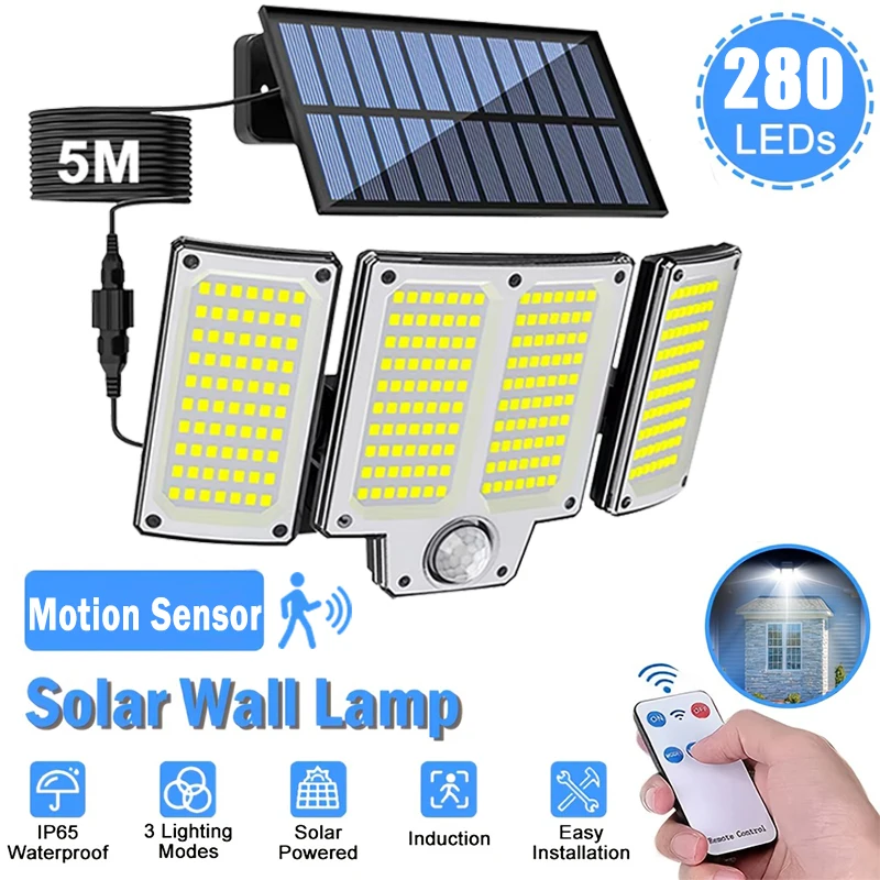 234/280 LED 태양광 조명, 실외 모션 센서 태양광 투광등, 방수 태양광 보..