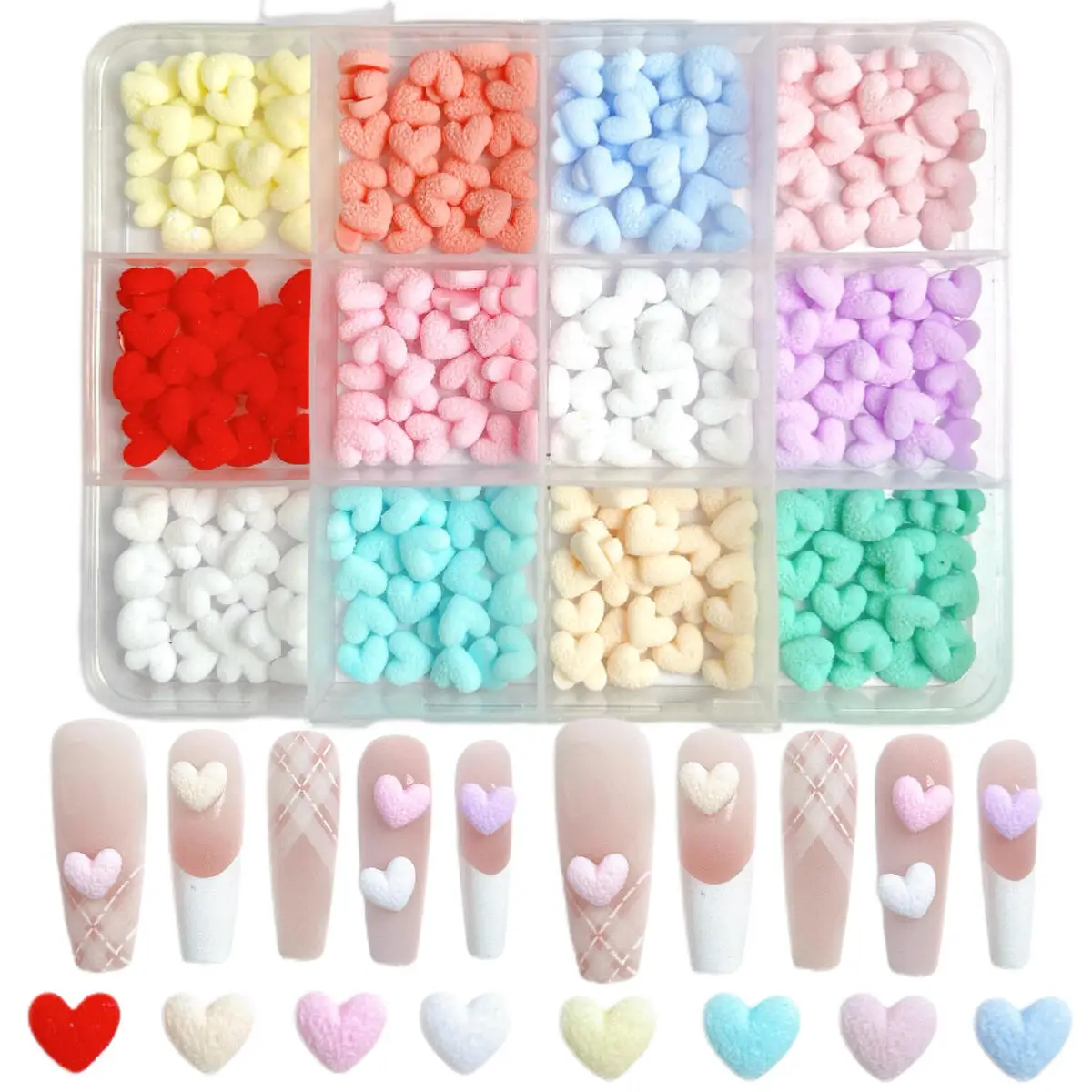 1박스 3D 매트 발광 복숭아 하트 레진 네일 아트 장식 단색 미니멀리스트 하트 네일 참 DIY 귀걸이 네일 부품
