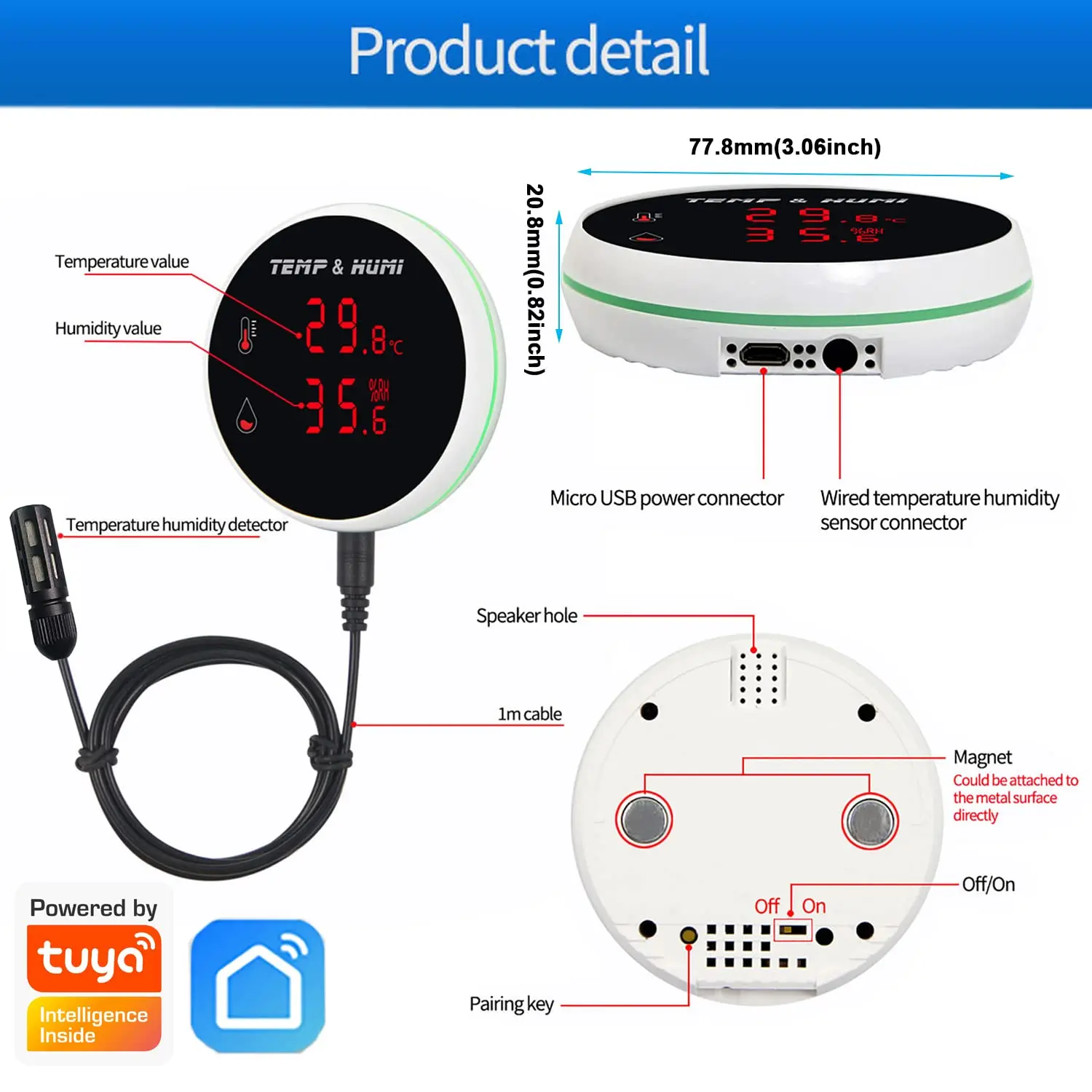 Tuya WiFi temperatura umidità Senor sonda esterna 3M con schermo LCD  allarme remoto termometro per interni igrometro Smart Life APP