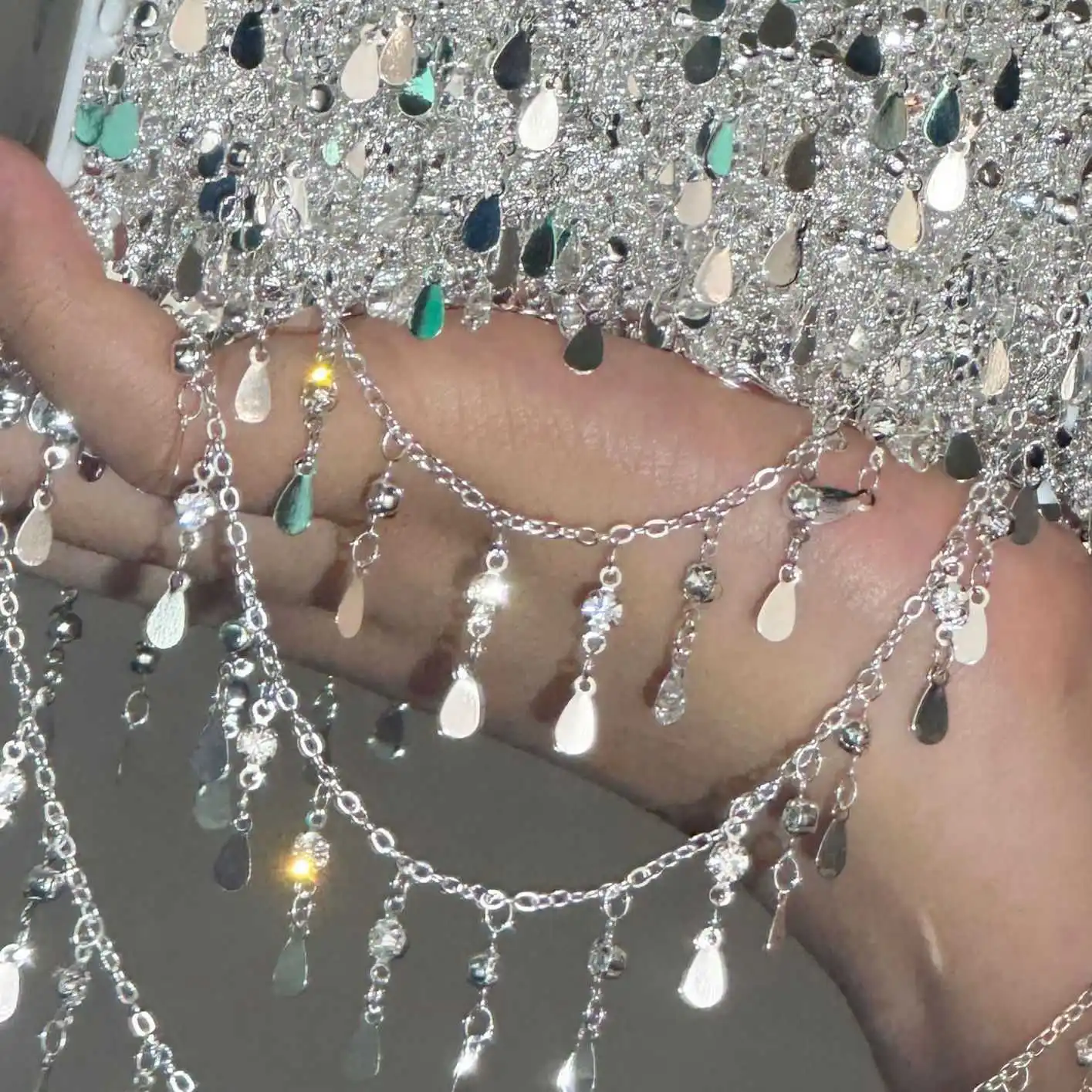 Rhinestone Pendant Copper Chain with Crystal Droplet Charms for DIY Necklace Crafting
