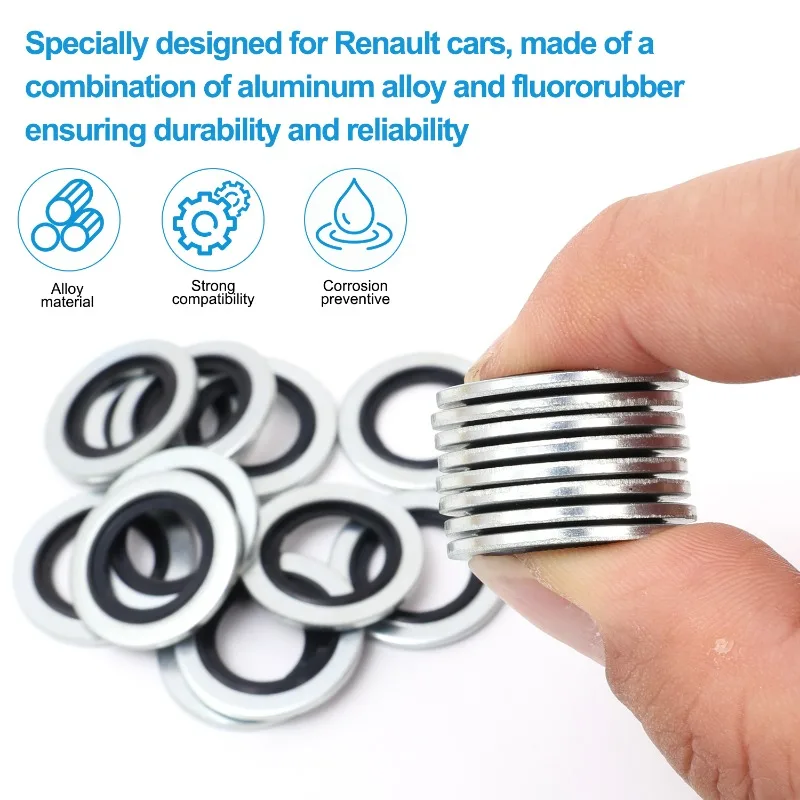 Bonded Seal Washer Car Oil Pan Drain Plug Aluminum Alloy Fluororubber Sealing Ring Gasket for Renault Car Accessories 110265505R oil drain plug gasket oil drain plug seal washer