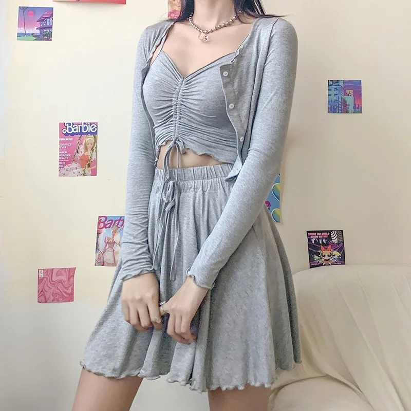 New Autumn and Winter Sexy Fashion Women's Sling Cropped Small Vest High Waist Skirt Casual Three-piece Suit Women Skirts 