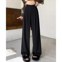 Women Fashion Suit Pants Lady Breathable Baggy High Waist Wide Leg Summer Trousers Lady Straight Leg Black Coffee Classic Pants - Image 2