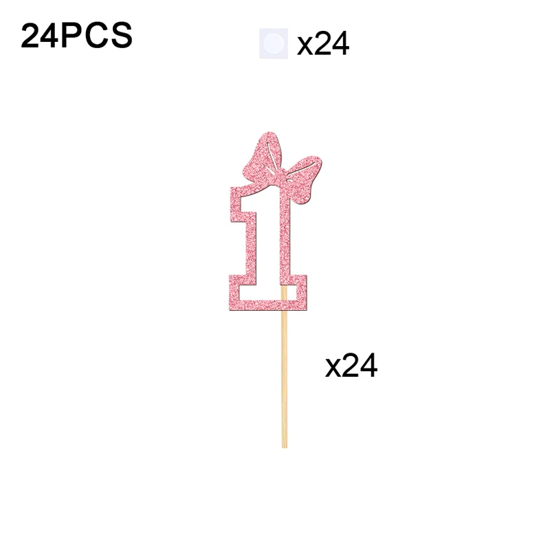 YOMDID 24 Adet 1. Doğum Günü Cupcake Süsleri Simli İlk Doğum Günü Pastası Süsleri Fiyonk Süslemeli Sevgililer Günü Süslemesi