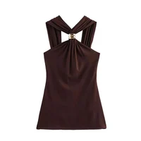 New Halter Tops Fashion Metal Decoration Crop Top Woman 2025 Sleeveless Hanging Collar Short Tops For Women Sexy Party Top - Image 2