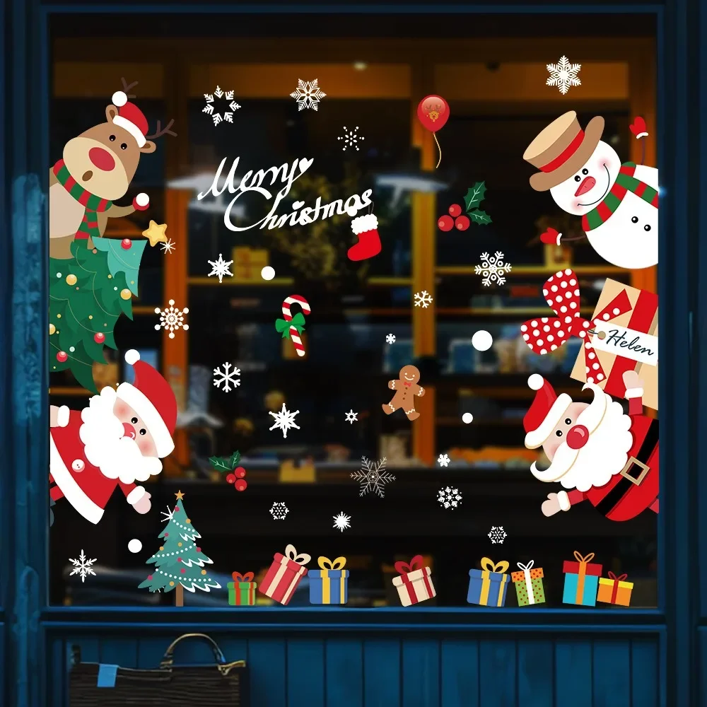 Christmas Winter Snowflake Stickers Santa Claus Xmas Tree Branch Window Glass Sticker Merry Christmas Decor Happy New Year window stickers