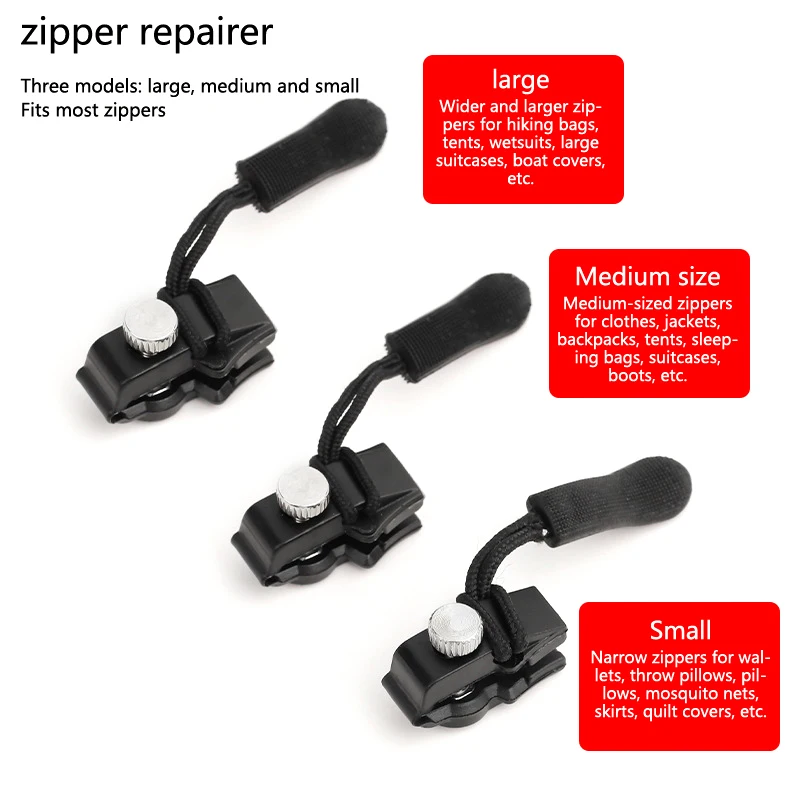 Universal Instant Zipper Repair Replacement Kit Durable Fix Zipper Replacement Slider Pull For Jacket Bags Coat 3PCS