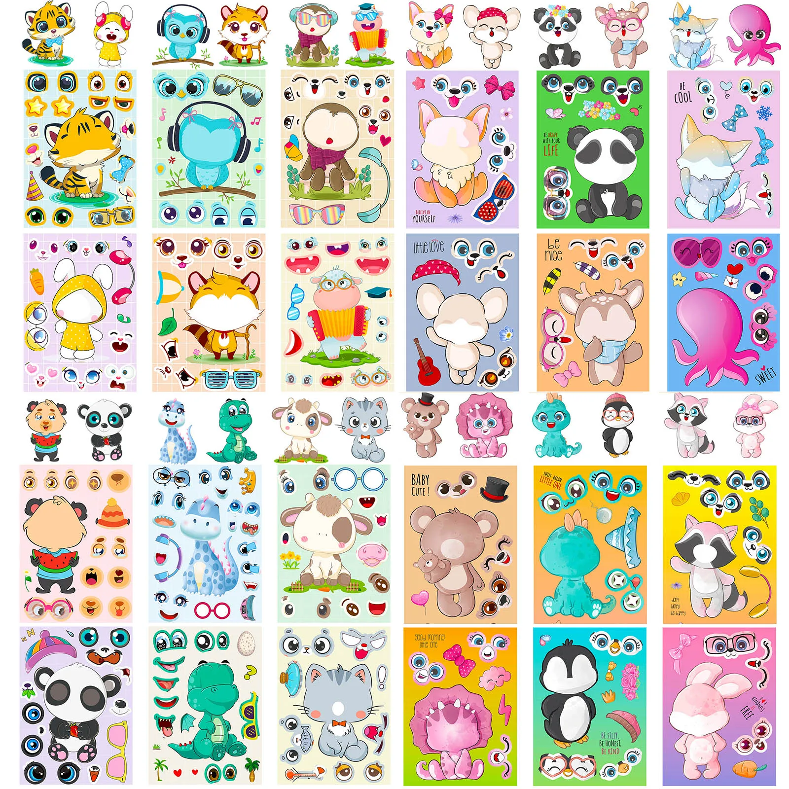 

Create a Face Stickers Sheets for Kids Make Your Own Animals Dinosaur Puzzle Sticker Pad DIY Jigsaw Craft Children Reward Gifts