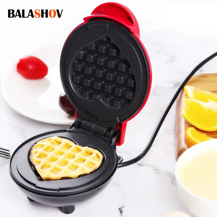 220V EU Plug Mini Electric Waffles Maker Bubble Egg Cake Oven Breakfast Love Heart Shaped Waffle Maker Cooking Appliance