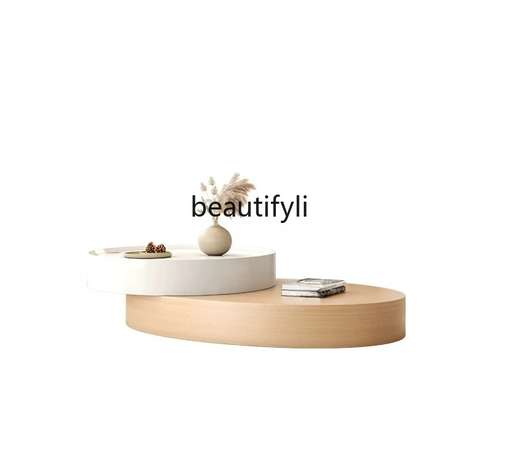 

Nordic Coffee Table Living Room Home Multifunctional Storage Tea Table Shaped Designer Cream Style Solid Wood round Coffee Table