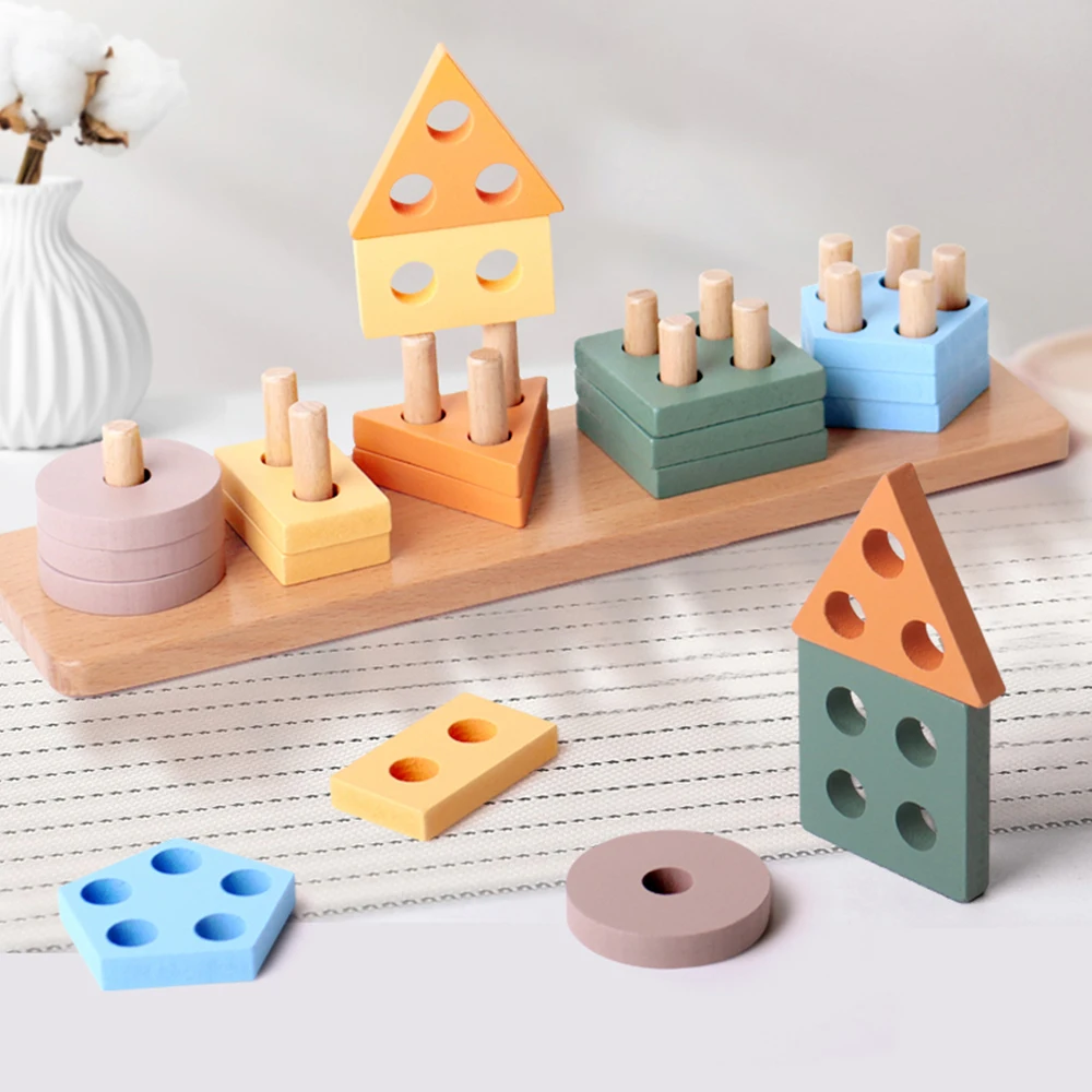 Montessori Wooden Sorting and Stacking Toys Educational Learning Preschool Color Recognition Shape Sorter Puzzles for Kids Gifts