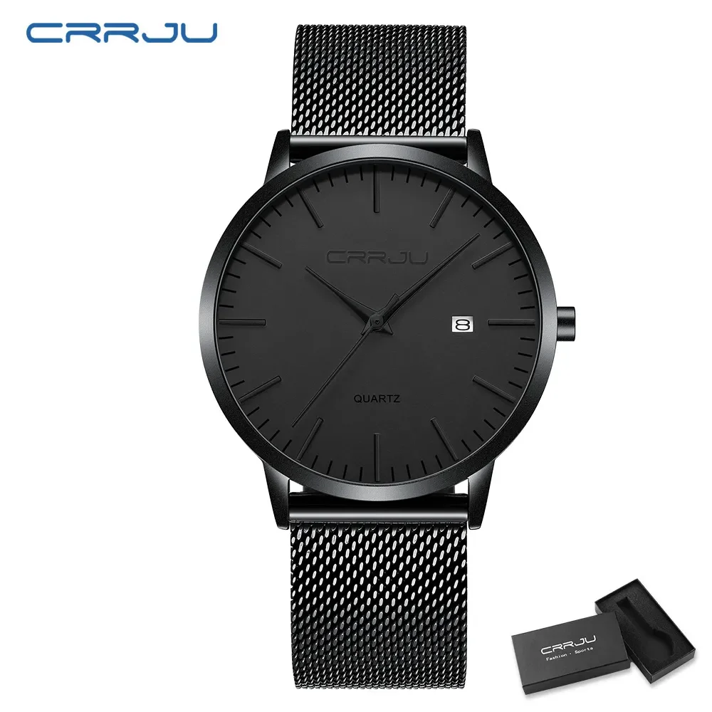 CRRJU Orologi Uomo Impermeabile Quarzo Orologi Cinturino in Acciaio Inox Elegante Classico Orologio Sportivo Nero Quadrante 43 mm Blu, oro, Bracciale