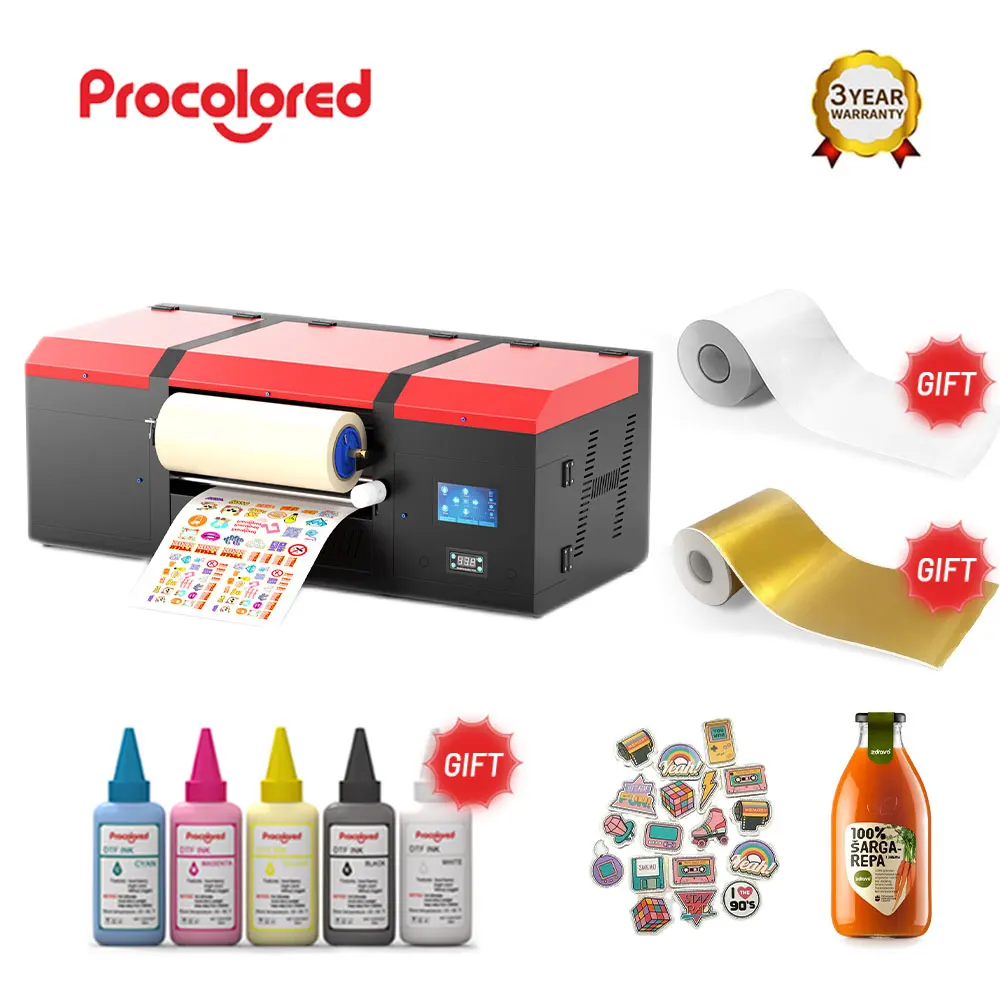 ProcoloredA3UVDTFStickerPrinterPrintLaminate2in1VarnishGoldSilverPlatedMetallic