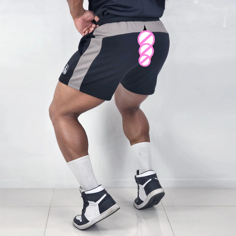 Invisible Open Crotch Outdoor Sex Muscle Men's Sports Shorts Three Points Fitness Pants Summer Quick Drying Erotic Pants