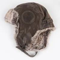 Ushanka Winter Fur Hat Men Russian 2022 Outdoor Faux Leather Aviator Trapper Bomber Hat With Earflaps Men’s Snow Cap 1