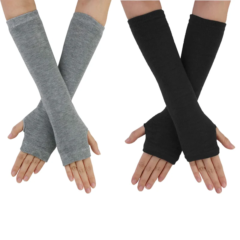 Women's Fingerless Gloves, Elastic Knitted Winter Arm Warmers Thumb Hole Gloves