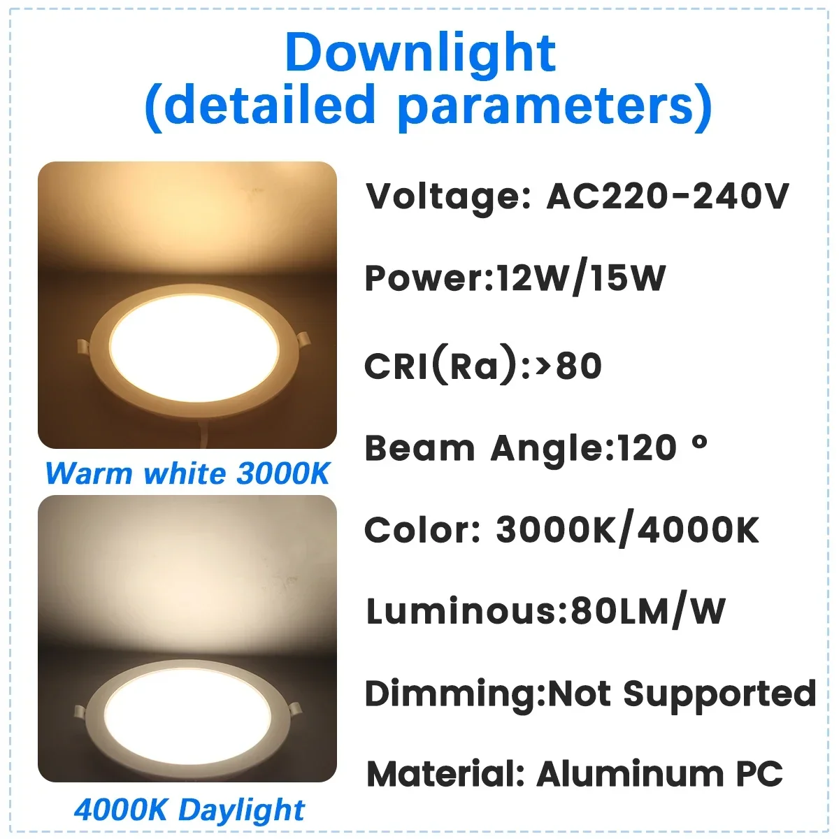 1PCS 220V 4&5 inch LED Downlights 12W/15W,3000K or 4000K,Super-Bright,Anti-Flicker,Premier Choice for Foyer Living Room Ceilings