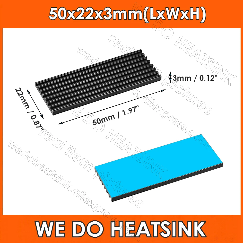 50x22x3mm 냉각 용 블랙 알루미늄 히트 싱크 MOSFET VRam 레귤레이터 열 테이프가있는 VRM 스테퍼 드라이버