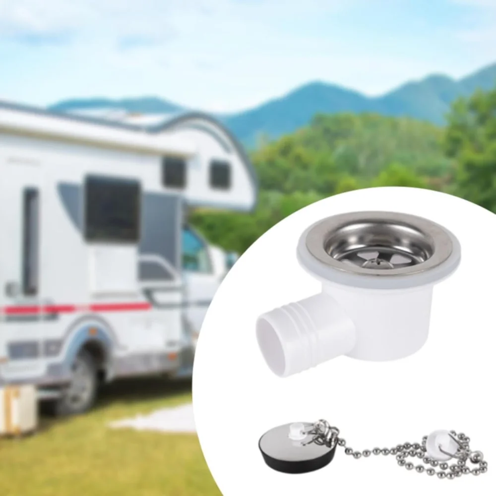 Sink Waste Drain Plug Hole Angle Fitting Stainless Steel Easy Installation Replaces for Motorhome Boat without Tube