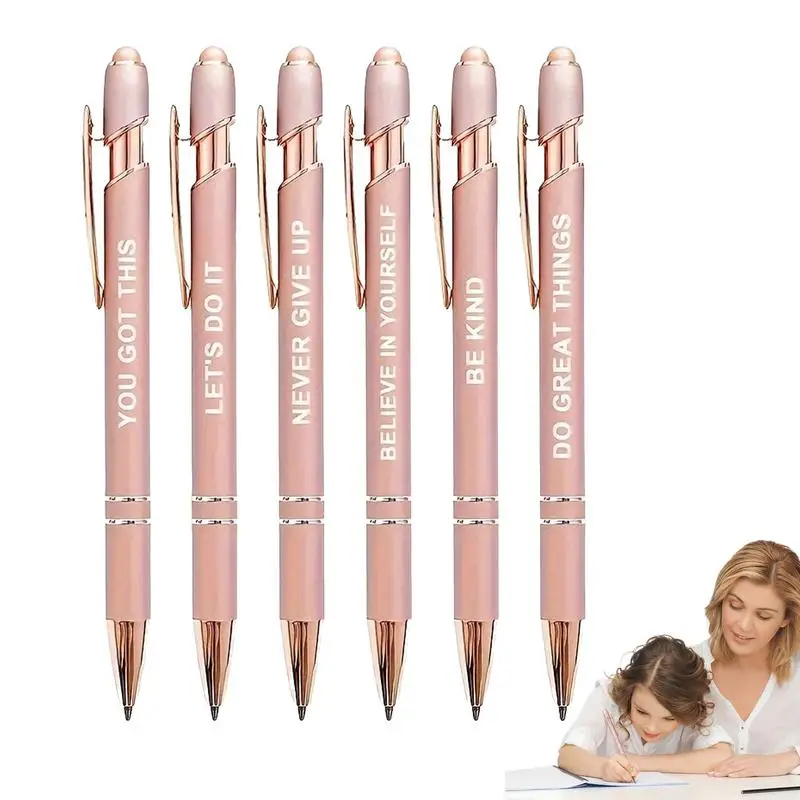 Retractable Ballpoint Pens Retractable Pens With Motivation Words 6pcs Ballpoint Pen Sets With Screen Touch Head Smooth Writing