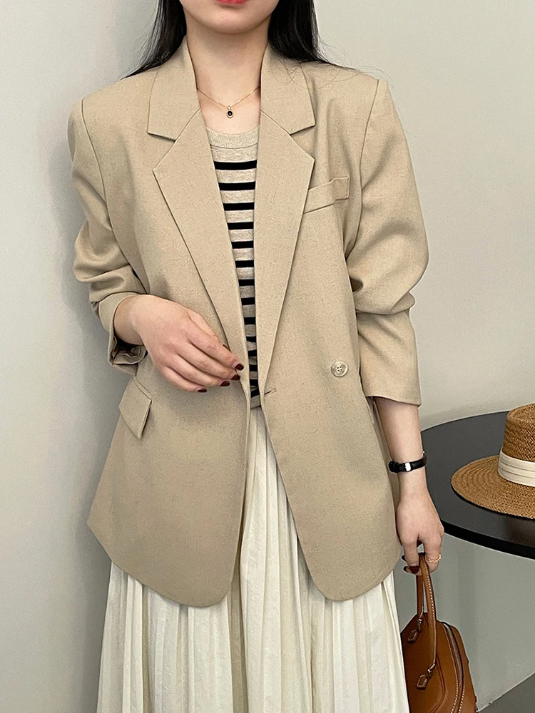 [LANMREM] Back Button Design Blazers For Women Solid Double Breasted Minimalism Office Lady Jackets 2024 Spring New 26D8658