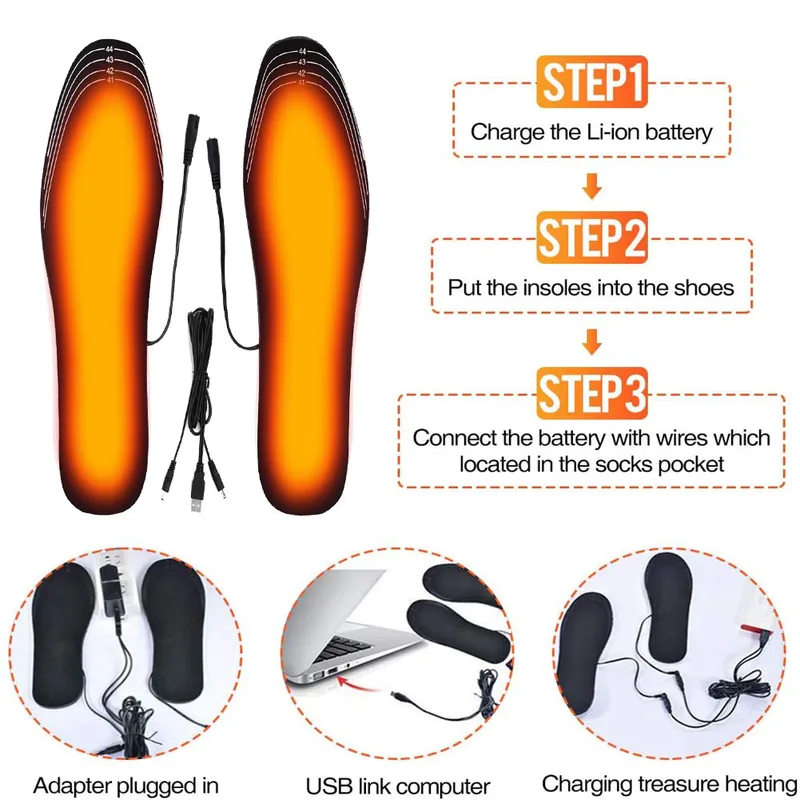 USB Rechargeable Heated Insoles Size 35-46 Customizable Electric Shoes Pad...