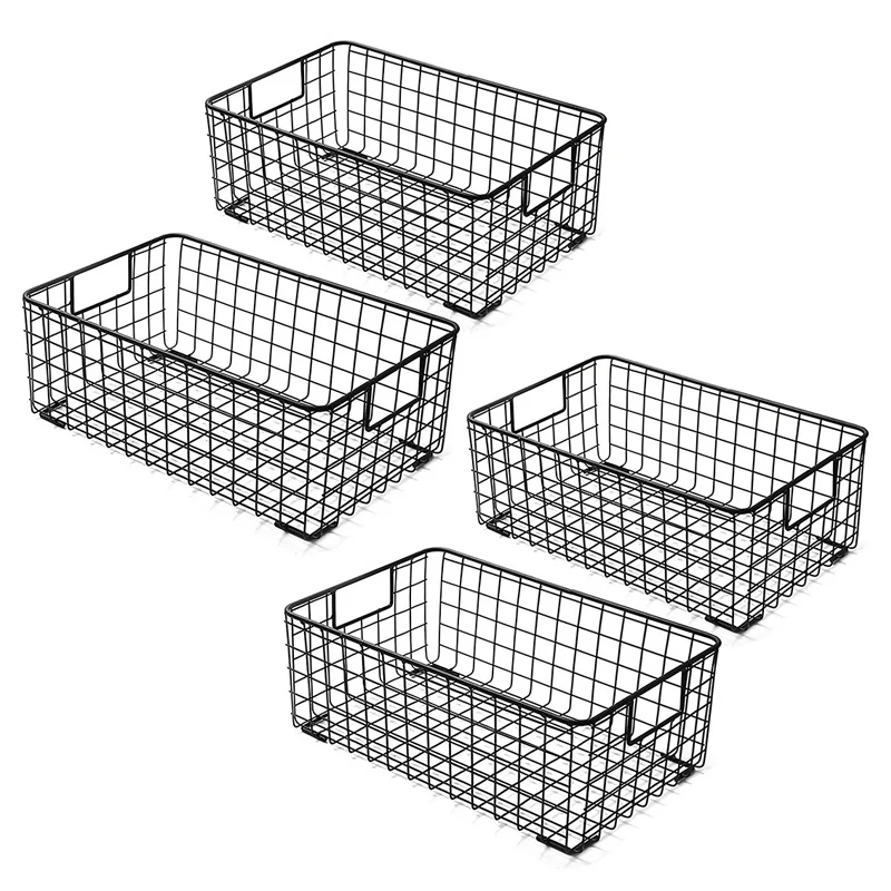 

4Pcs Wire Storage Baskets With Handles, Metal Organizer Basket Bins For Home, Office, Nursery, Laundry Shelves Organizer