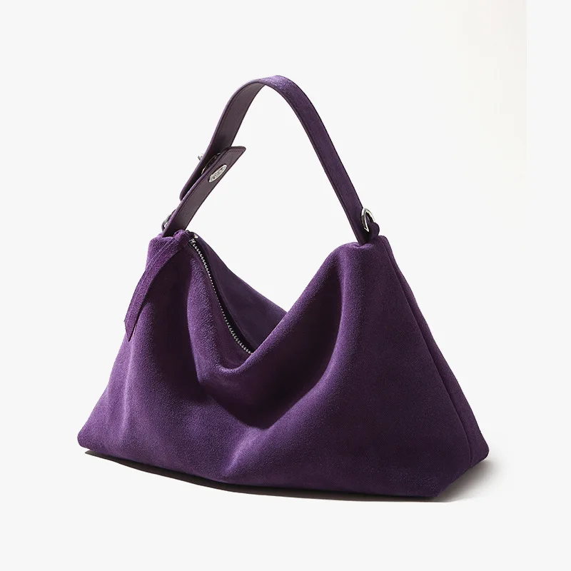 thumbnail image 1 of Bolso de mano de gamuza suave mate para mujer, bolso de hombro de piel de vaca mate simple retro de dos capas, bolso bandolera de moda para mujer, 1 of 5