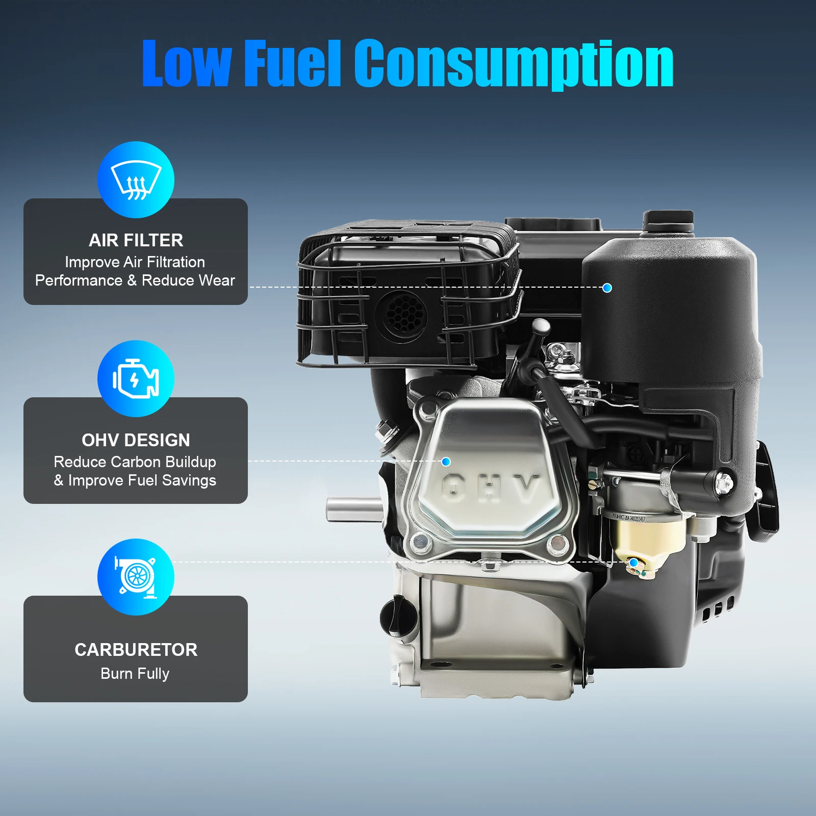 7,5 PS 4-Takt-Benzinmotor, 212 cc Benzinmotor, 3000 W Gasmotor, 3600 U/min Mehrzweckmotor mit Luftkühlsystem – Detail 31