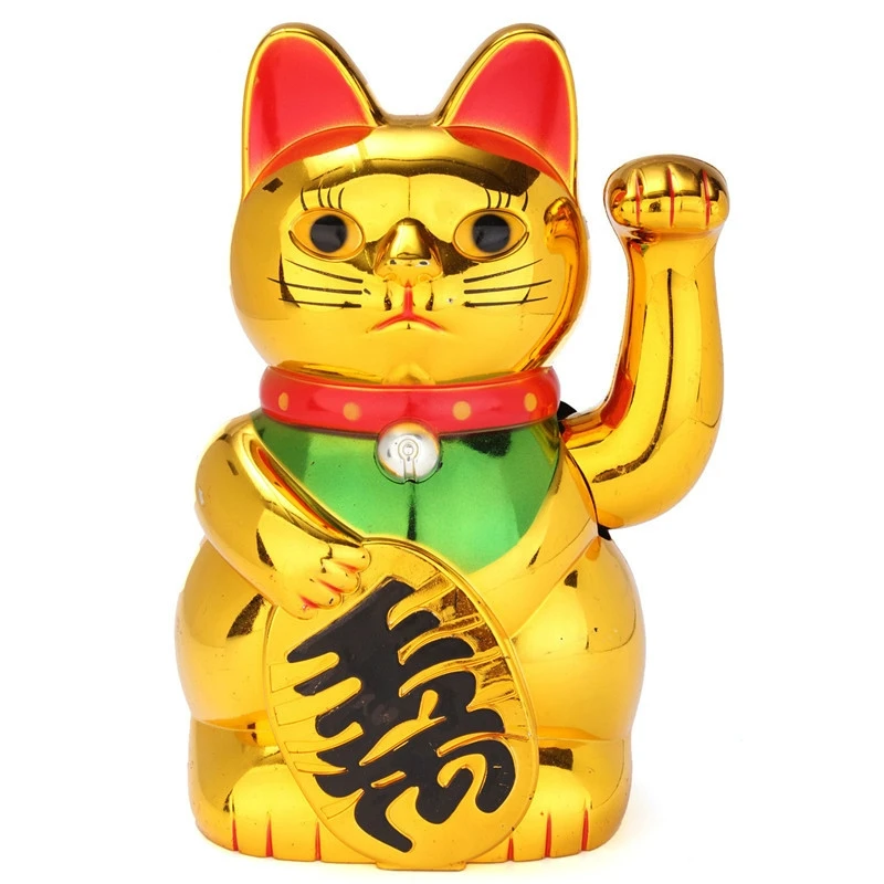 1pc Classic Gold Beckoning Waving Lucky Cats Figure Moving Arm Chinese Wealth Fortune Feng Shui Home Hotel Decor Craft