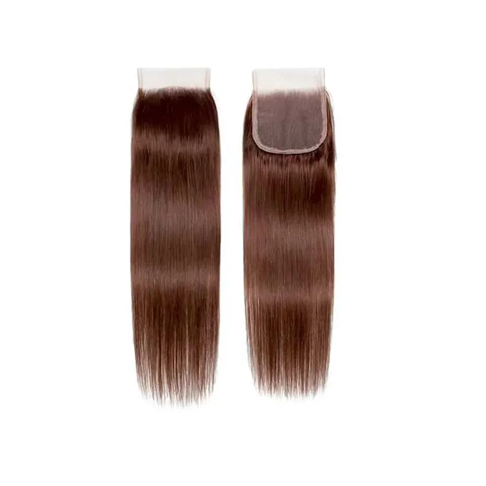 Chocolate Brown Straight Human Hair Bundle With Closure  display picture 3