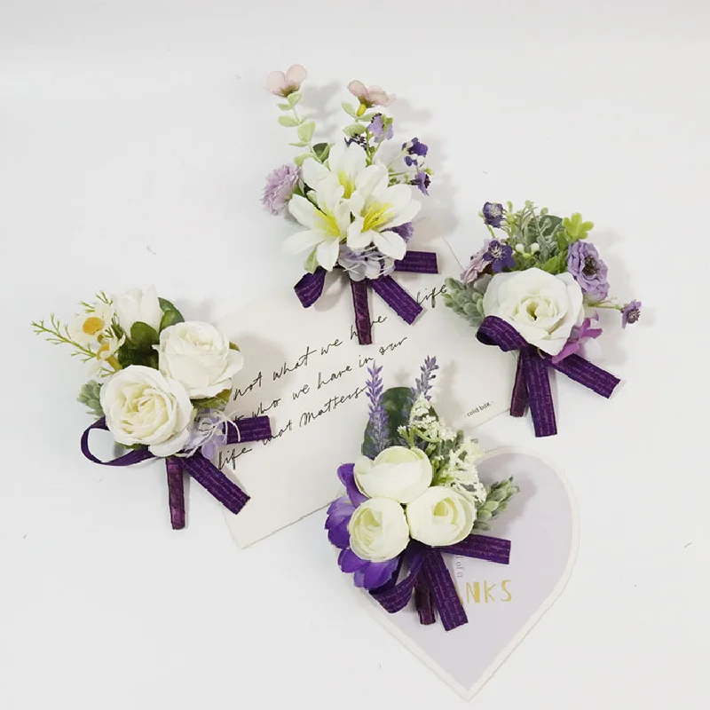 Boutonniere And Wrist Corsage Wedding Supplies Wedding Flower Art Simulation Flower Business Celebration Opening Guests 401