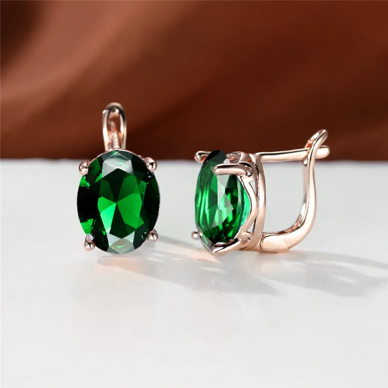 Crystal Female White Oval Stone Clip Earrings Rose Gold Color Multicolor Zircon Fashion Wedding Jewelry For Women