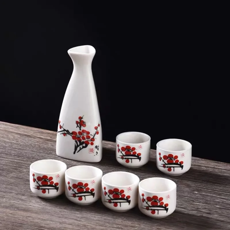 Boutique Wine Set 300ml 45ml 1 Pot 6 Cup Hats Sake Wine Set Ceramic Jug Vodka Spirits Gift Home Bar Ceramic Drinkware Decanter