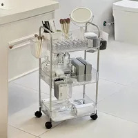 3/4 Layer Rolling Trolley Storage Rack Movable Trolley With Hanging Basket Bathroom Storage Makeup Snack Organizer Transparent 5