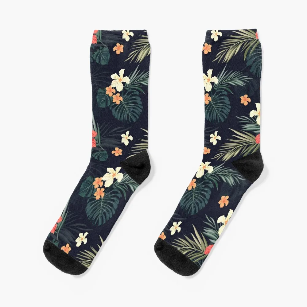 

Dark tropical flowers Socks hip hop custom sports Women Socks Men's