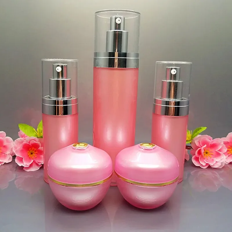 

10pcs/lot 30/50g Pink Acrylic Eye/face Cream Jar 30/120ml Cosmetic Lotion Emulsion Press Pump Bottle Set Refillable Container