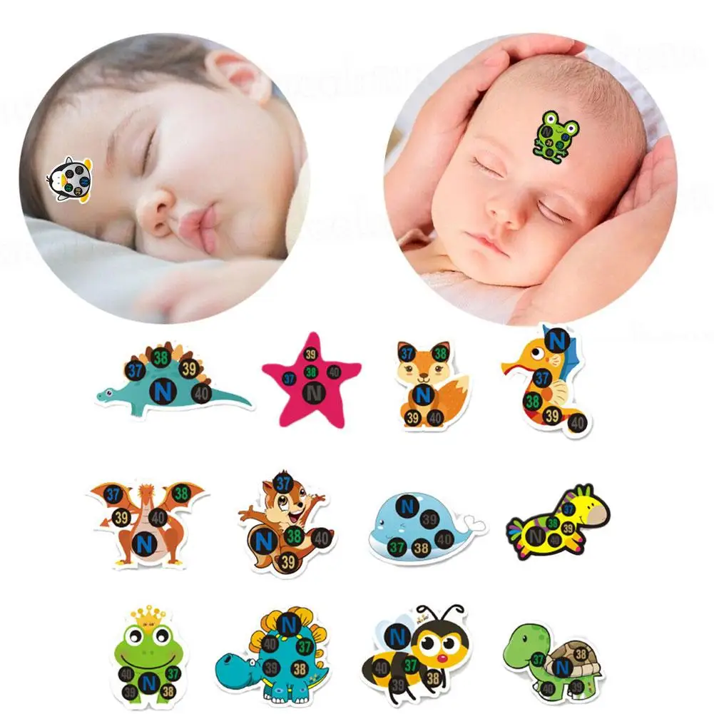 Randomly 10PCS/Pack Cartoon Thermometer Temperature Changing Sticker Thermometer Color Temperature Sticker Forehead Baby W8X1 2