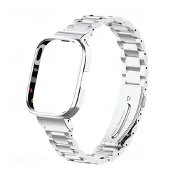 Stainless Steel Metal Watch Strap with Protector Case Cover Bracelet for Xiaomi Mi Watch Lite (Style-2 silver kits)