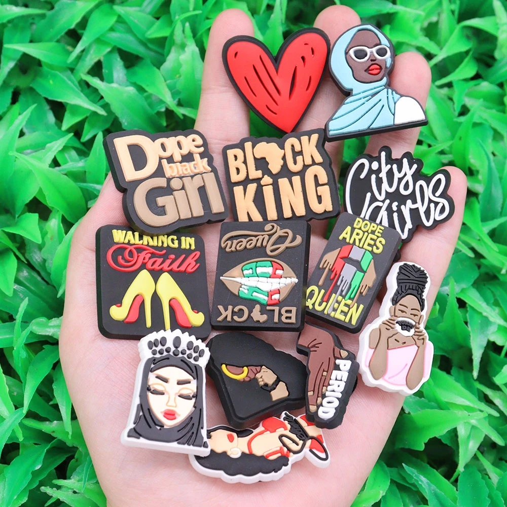 PVC City Girls Woman Power Queen Walking Shoe Charms Buckle Clog Fit Wristbands Backpack Decorations Party Gifts shoe charms shoe decorations shoelace buckles 1pcs
