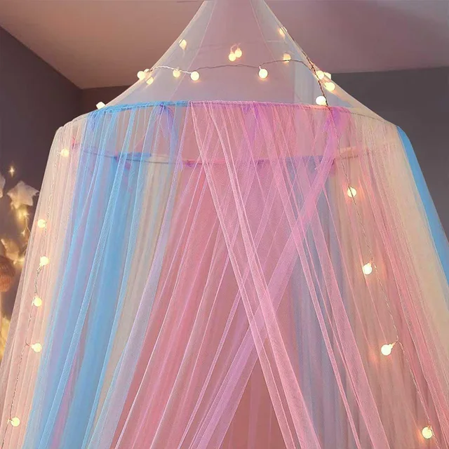 Moustiquaire colorée en forme de dôme d'été, rideau de lit de plafond de chambre à coucher, lit Double, rideau de lit en gaze, moustiquaire de jardin 4