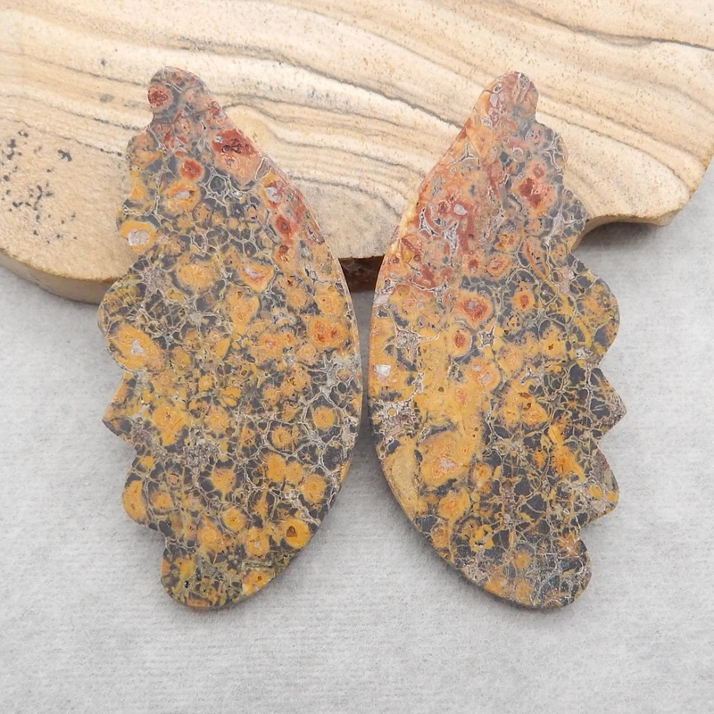 Natural Stone Ocean Jasper Gemstone Carved Butterfly Wings Cabochon Piar,54x25x6mm,16g Fashion Earrings Necklace Accessories
