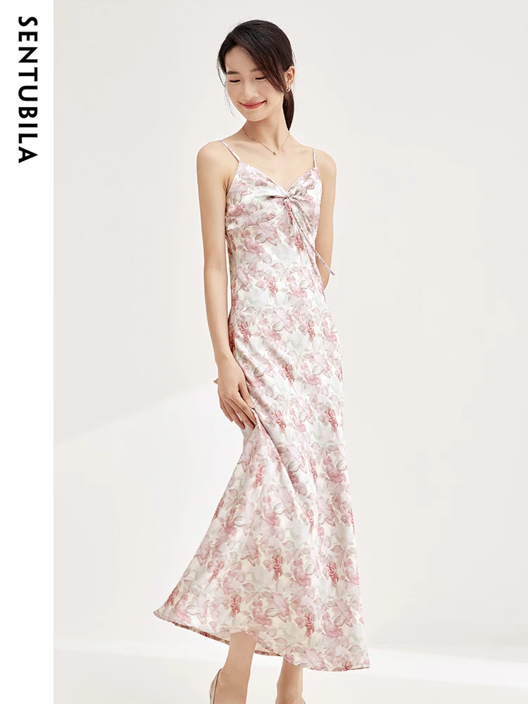 

SENTUBILA Spring V-neck Floral Camisole Maxi Dress for Women 2024 Elegant Sundress Female Sleeveless Fishtail Dresses 133L51732