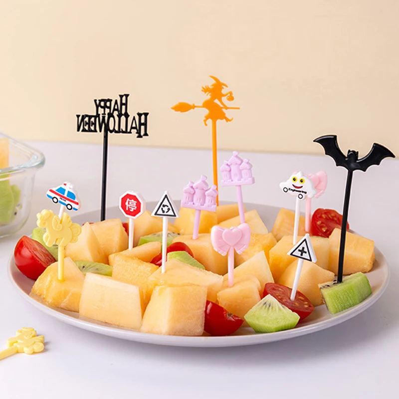 

6/8/10pcs Christmas Creative Cartoon Fruit Fork Set Plastic Small Fork Sweet Mouth Fork Cute Portable Fruit Toothpick Cake Fork
